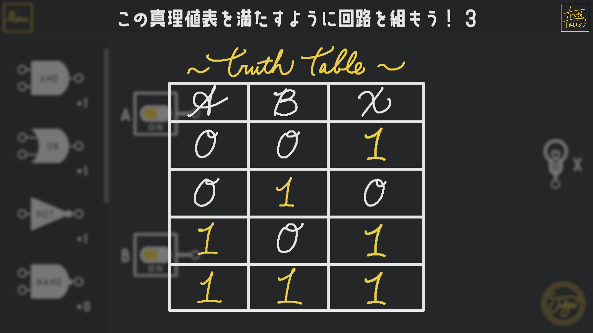 真理値表のスクリーンショット